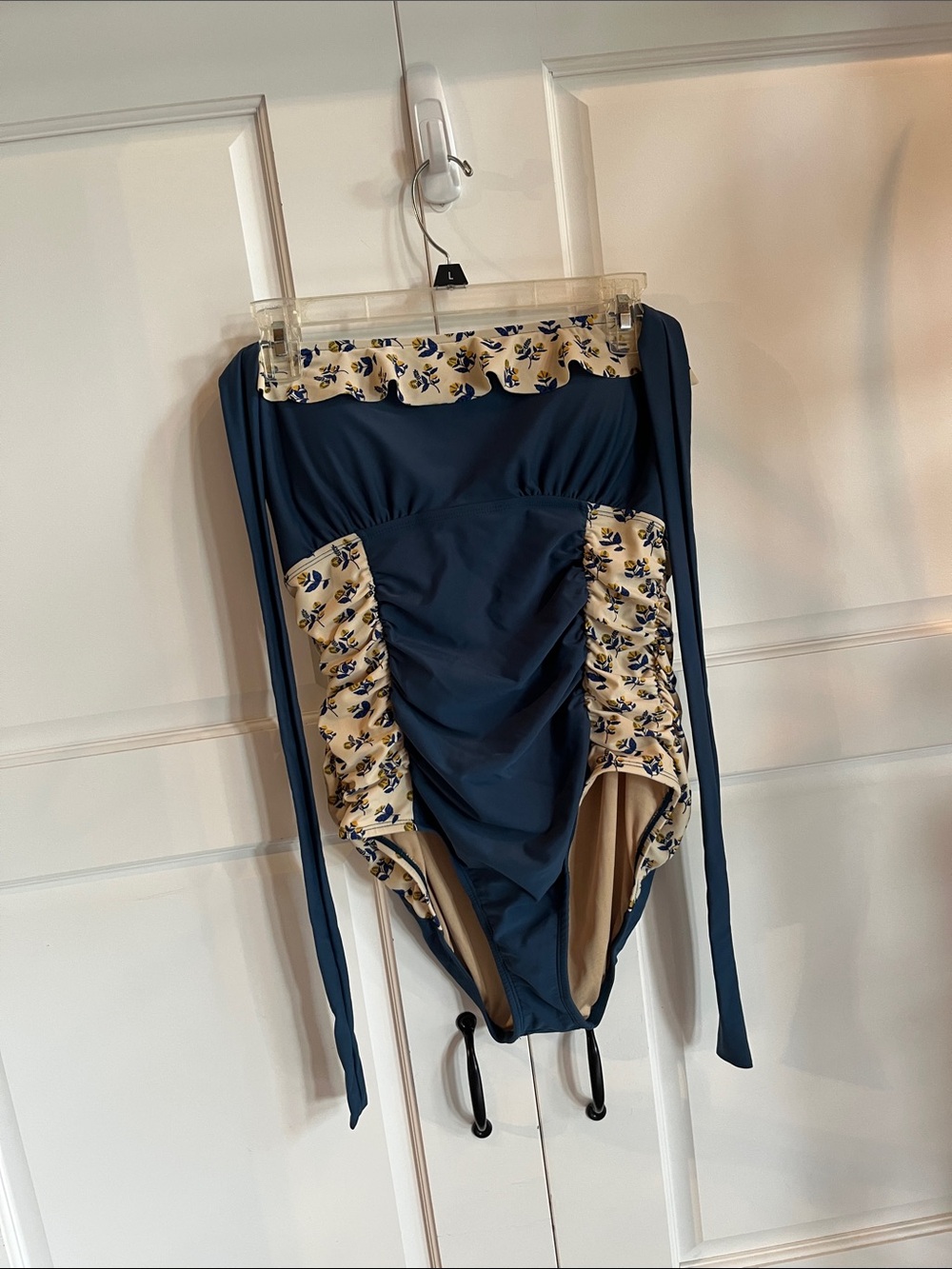 Matilda Jane Navy Blue One-Piece Swimsuit with Cream Floral Trim